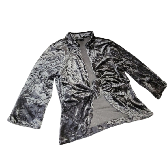 Crushed Velvet Jacket Gray Cocktail Hour Layering Women's Petite Large Cardigan - Picture 2 of 8